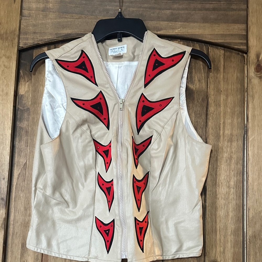 Perfect for western or pleasure horse show Stylish Beige Vest with Red Accents